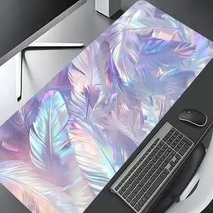 Feather Pattern Mouse Pad, Large Gaming Mouse Pad, Extended Mousepad, Aesthetic Desktop Decoration Protective Pad, Non-slip Rubber Pad, Suitable for Laptop, Desktop Computer Games