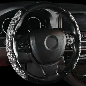 2pcs Anti-Slip Crystal Diamond Steering Wheel Covers - Two-Section Embedded + No Inner Ring, for D-Shaped/O-Shaped/Round Steering Wheels