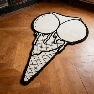 Funny Ice Cream Pattern Bedroom Rug, Home Decor Rug, Soft Comfortable Non-Slip Absorbent Mat, Irregular Design, Living Room Decor, Valentine's Day Gift