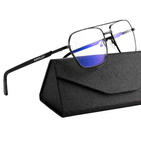 KALIYADI Vintage Full Rim Rectangular Quality Eyeglasses - Stainless Steel Sturdy Frames, Decorative Temples, Lightweight Blue Light Gaming Glasses, UV Protection (AN28)