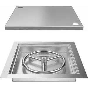 12 inch Square Stainless Steel Drop in Fire Pit Burner Pan with Burner Ring and Protective Cover, Outdoor DIY Firepit Kit for Both  Gas and Liquid