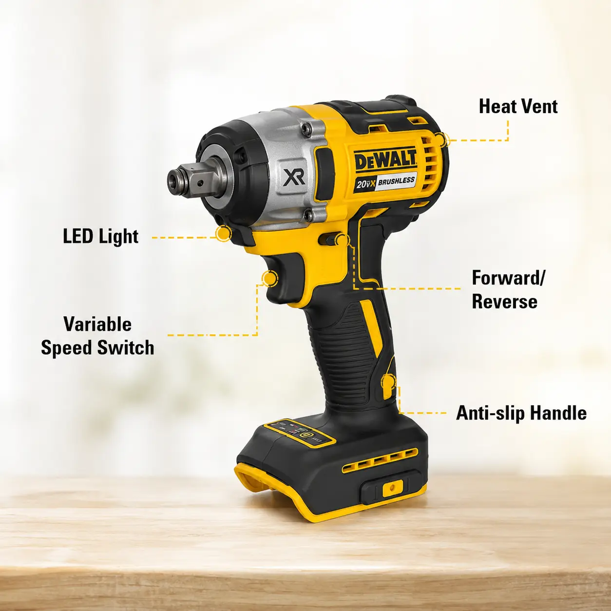 Dewalt DCF880 Lithium-Ion High Torque Brushless Impact Wrench with Drive, Pressure-Sensitive Variable Speed Switch, 3300rpm for Precise Work, Tire Repair