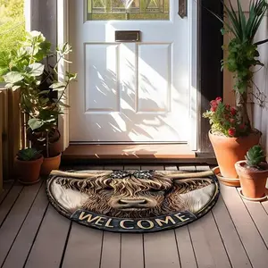 West Highland Cow Pattern Non-Slip Door Mat Rug, Home Decor Carpet, Animal Print Rug, Fun Style, Suitable for Entryway, Indoor Outdoor, Bedroom Bathroom Kitchen