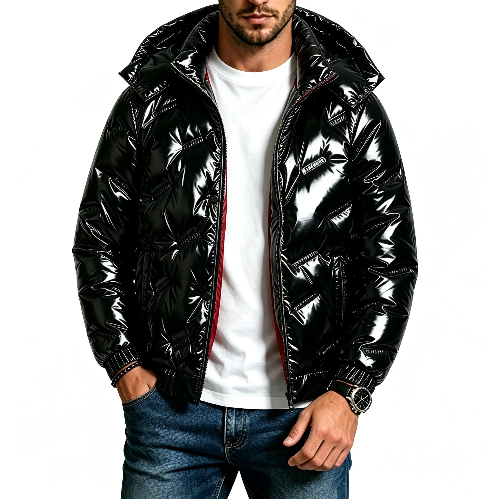 JOGWAVE 2026 New Men’s Thick Fleece Outerwear, Reflective Fabric, Detachable Hat, Stylish Urban Menswear, Suitable for Various Occasions, Men’s Winter Wardrobe Essential, Warm Outerwear, A Must-Have for Winter Outings, Father’s Day Gift
