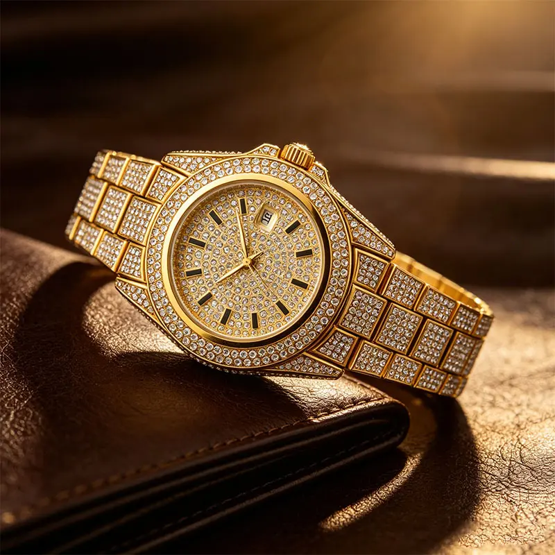 Men's Luxury Classic Quartz Analog Watch - Steel Strap, Rhinestone Decor, Luminescent Glow Dial, Business Wear Wristwatch, Elegant Gift with Box