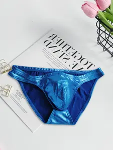 1 Pc Men's Underwear Faux Leather Plain Briefs Shiny Elastic Stretchy Comfortable for Pool Party & Fitness