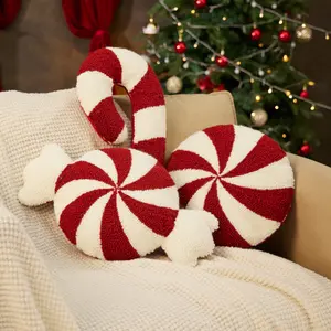 Cute Christmas Candy Cane Pillow - Fluffy Peppermint Candy Corn Design, Red & White Striped Holiday Decor for Sofa, Bed, or Tabletop - Soft Plush Throw Pillow with Festive Holiday Theme, Christmas Pillow Covers, Festive Home Accent, Playful