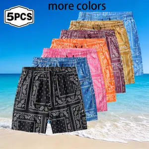 Summer Retro Cashew Flower Full Print Casual Shorts Men's Trendy Loose Straight-Fit Five-Inch Pants Streetwear Multi-Purpose Beach Shorts