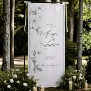 Personalized Cotton Linen Floral Wedding Welcome Sign, Custom Linen Wedding Banner, Elegant Ceremony Entrance Decor, Minimalist Bridal Shower Sign, Romantic Reception Backdrop Banner