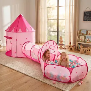 Apojungle  3pc Kids Outdoor Play Tent Ball Pit, Crawl Tunnel Pop up Toys Indoor Perfect Gifts (without balls) Washable Playhouse Playground Set