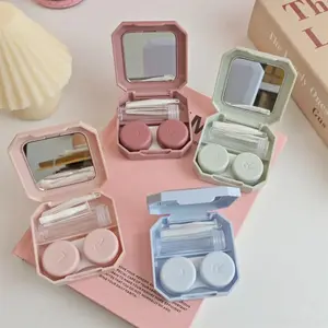 Square Candy Color Contact Lenses Box Solid Color Portable Contact Lens Case with Tweezer Suction Stick Set for Travel Kit