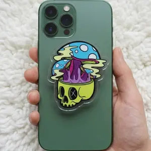 Poisoned Mushroom Skull Head with MagSafe Phone Grip, Horror Aesthetic Magnetic Phone Holder, Kawaii Scary Fan Gift , Kindle Accessories sticky Baby mount Library Card Flower-Shaped Multi-Functional Stand Universal Car