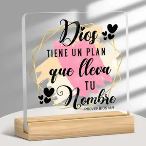 Acrylic desktop decoration, faith-themed text design, heart-shaped frame, sacred and warm style, suitable for church/study/bedroom decor