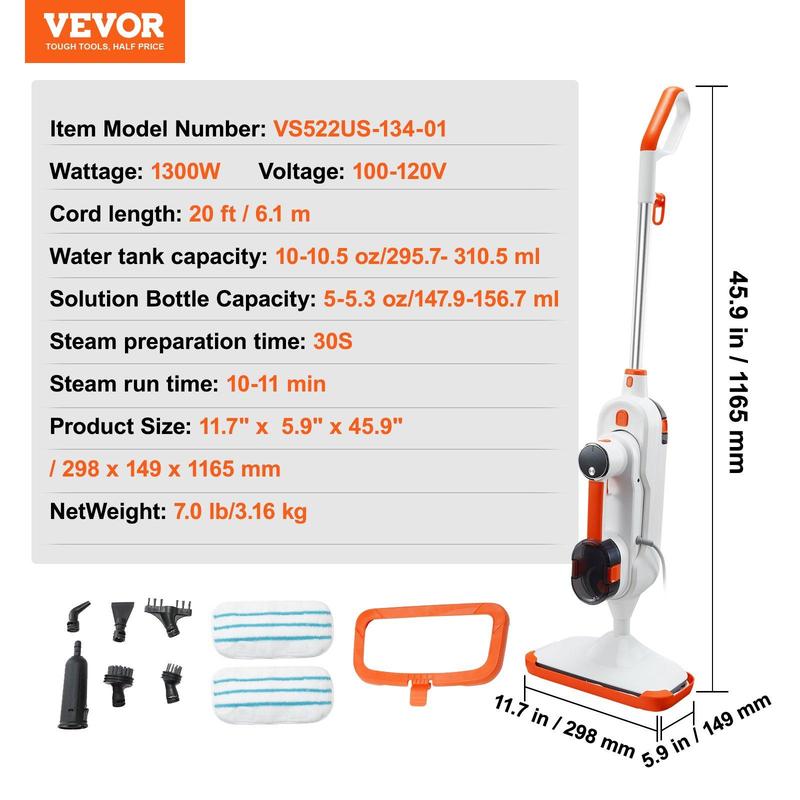 VEVOR Steam Mop Sweeper, 8-in-1 Hard Wood Floor Cleaner with 7 Replaceable Brush Heads, for Various Hard Floors, Like Ceramic, Granite, Marble, Linoleum, Natural Floor Mop with 2 pcs Machine