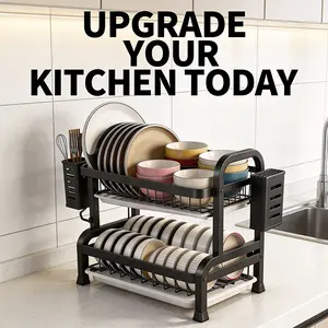 Modern Kitchen Counter Organizer, Large 2 Tier Dish Rack for a Cleaner and More Organized Home drain