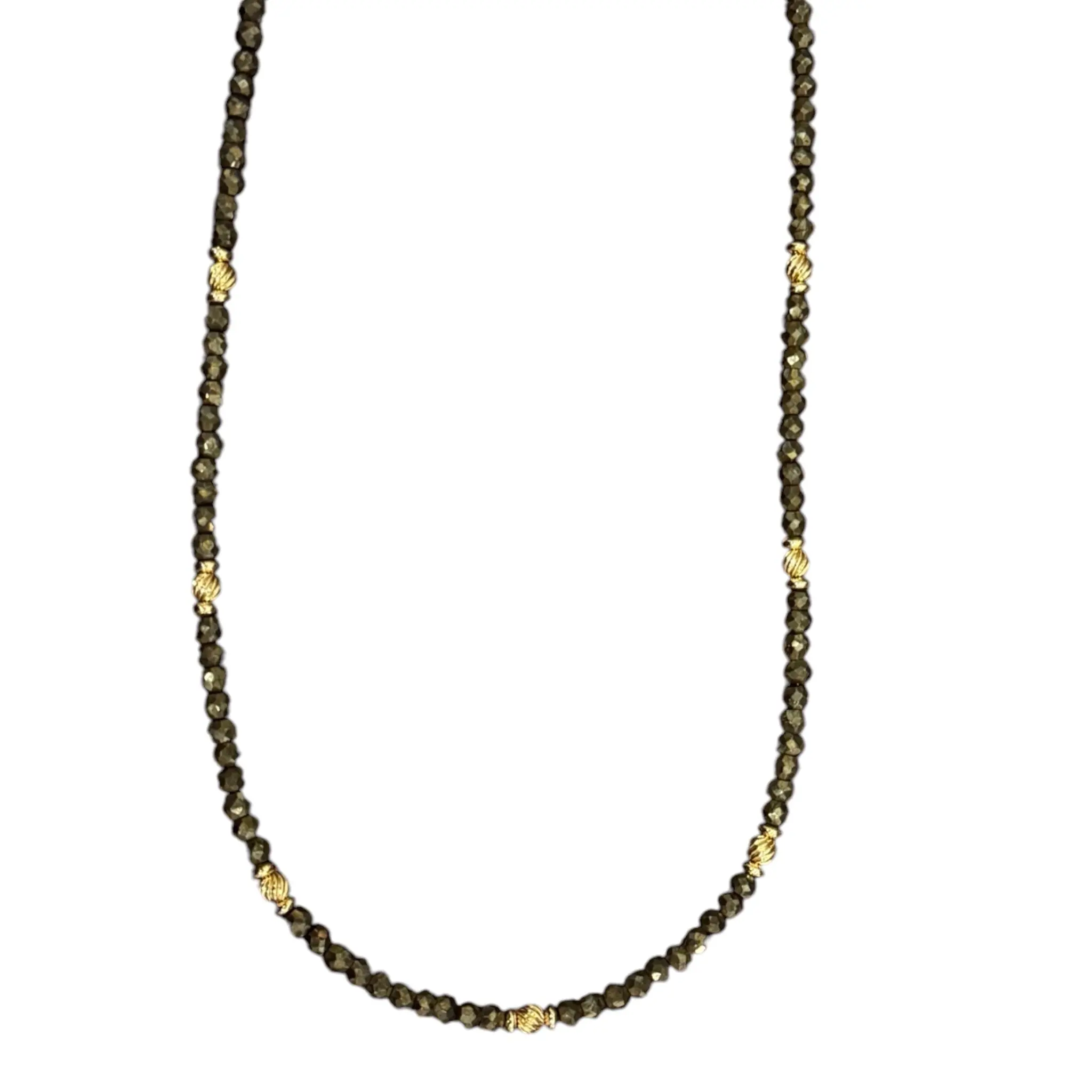 Small Pyrite + Gold Fluted Bead Necklace