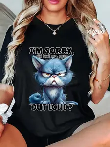 100% Cotton I'm Sorry Did I Roll My Eyes Out Loud, Funny Cat T-Shirt
