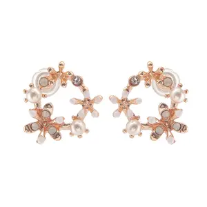 FlashyStudioNYC Flower earrings, Wreath earrings, pink flower earrings, botanical earrings, daisy earrings, sakura earrings, korean earrings, hoop earrings Female