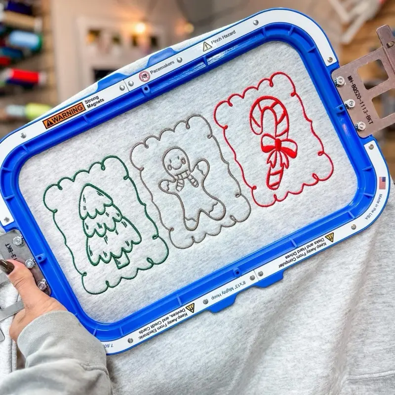 Merry Trio Crewneck Sweatshirts with Festive Embroidery Patterns Including Tree Gingerbread Man and Candy Cane Design Womenswear Blouse Tops