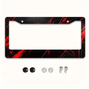 Heavy Metal License Plate Frame with Red and Black Gothic Red Crack Design, License Plate Frames