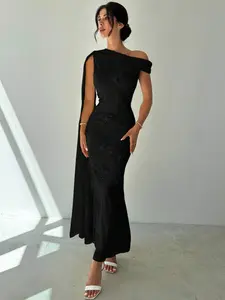Summer New Evening Gown, Solid Color 3D Floral Packable Skirt, Asymmetrical Shoulder Exposure, Ribbon Dress, Elegant Party Wear, Womenswear
