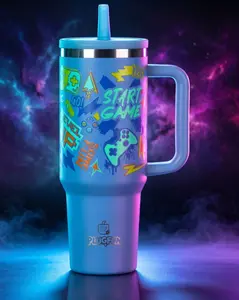 PLUGFUN 40oz Glow in the Dark Tumbler with Handle, Double Wall Vacuum Insulated Stainless Steel Travel Mug with Straw and Lid, Leakproof Large Capacity Water Bottle, Car Cup Holder Friendly for Home, Travel, Camping and Gym, Perfect Gift for Men and Women