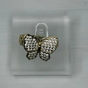 Mariposa Roly Ring - Gold Plated Butterfly Design with Pave CZ Stones for Women's Fashion Jewelry