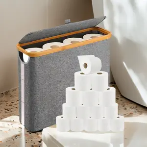 26L Toilet Paper Storage Basket with Lid for Bathroom, Foldable Standing Organizer Holds Up to 9-12 Rolls, Available in 3 Colors, Ideal for Home Bathroom Use