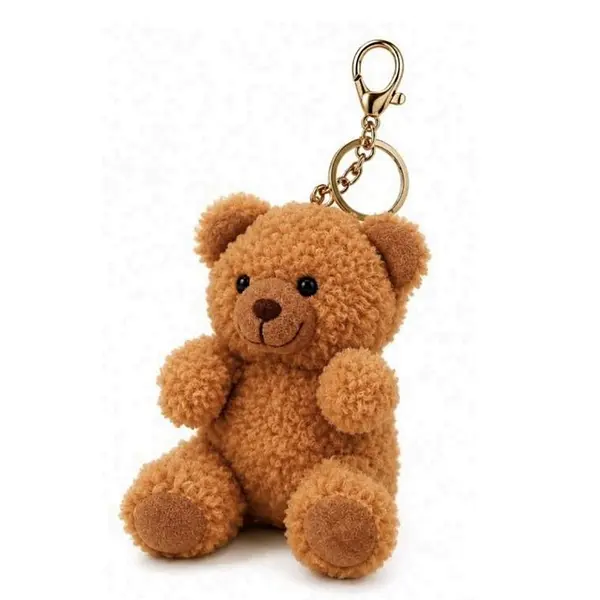 Cute Teddy Bear Plush Bag Charm – Tan Keychain