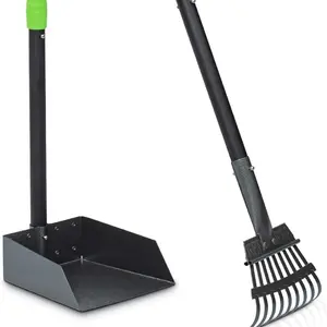 Heeyoo Dog Pooper Scooper, Dog Poop Tray and Rake Set, Pet Waste Removal Scoop with Long Adjustable Sectional Stainless Handles