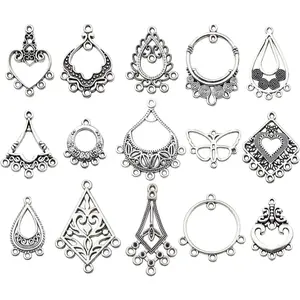 60-Piece Large Jewelry Charms, Vintage Antique Tibetan Silver Filigree Pendants & Chandelier Connectors for DIY Personalized Jewelry Making, 25-35mm