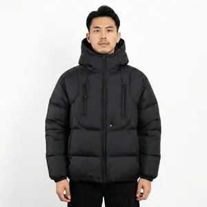 Men's Black Insulated Puffer Jacket by HL | Winter Warm Durable Outerwear with Adjustable Hood & Streamlined Design