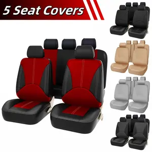 Car 5 Seat Covers PU Leather Full Set, Rear Seat Cover with Zipper Design, Automotive Vehicle Front Rear Seat Cushion Mat Breathable, All Seasons Universal for 4 Door 2 Row 5 Seats Car, Daily Home Car Protective Pad