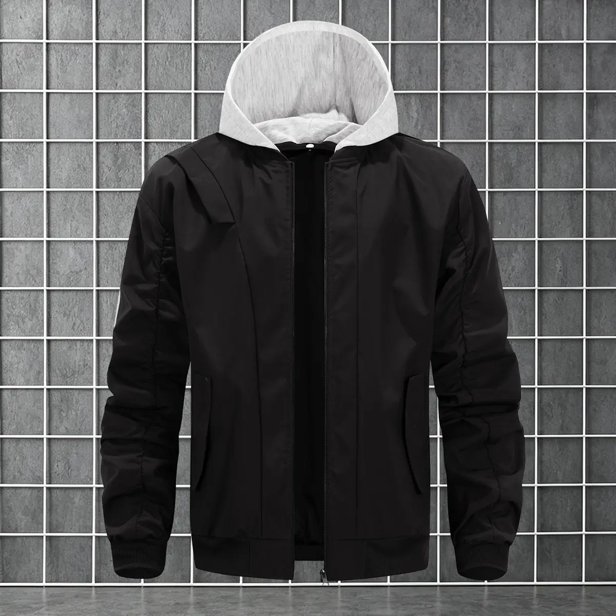 Men's Hooded Baseball Jacket Clothing Spring Autumn Loose Zipper Casual Coats Classic Lightweight Removable Hooded Windbreaker Coat Sports Outdoor Fishing Windproof Casual Jackets