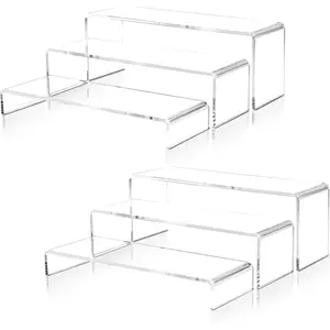 2 Set Large Acrylic Clear Display Risers, 3 Sizes 12" Rectangular Showcase Collectibles Display Shelf, 5mm Thick Desktop Display Stand Holder for Figures, Jewelry, Perfume, Toys