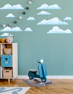 Set of 16 Fluffy Clouds, Watercolor Wall Decals for Nursery, Watercolor Clouds for kids room A001