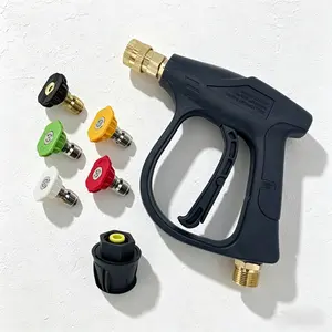 High Pressure Car Washer Gun 4350 PSI Pressure Washer Short Gun 1/4 Quick Connect 5 Nozzles M22 14 Thread Foam Cannon Ready Auto Detailing Underbody Driveway Clean