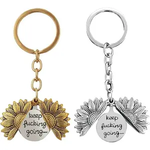Sunflower Keychain with Hidden Encouraging Message, Inspirational "Keep Going" Charm for Motivation, Unique Gift for Friends & Family