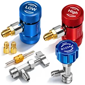 VIVOHOME R1234yf Adapter Tool Kit, R1234yf Quick Couplers Set and Self Sealing and Puncture Can Taps, Tank Adapter and Valve Core Remover for 1/4" and 1/2" HVAC Charging Hoses