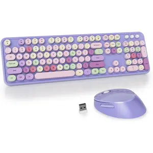 GTSP Typewriter Colorful Purple Keyboard and  , 2.4GHz Full-Size Retro Cute Office Computer Keyboard with Round Keycaps for Desktop Laptop and PC (Colorful Purple)