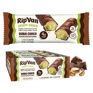 Rip Van Dubai Chocolate Bar Crispy Choco – Healthy Snack with Creamy Pistachio & Toasted Kunafa – Dubai Choco Flavor – 4g Sugar, 5g Fiber – Guilt-Free Indulgence – 12 Pack