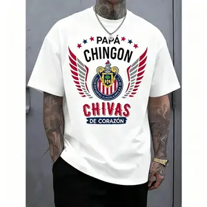 Papa Chingon Chivas de Corazón Cotton Oversized Short-Sleeve Round Neck Streetwear Top |     Unisex Graphic Tee, Casual Wear for Mexican Dads, Perfect Father's Day Gift for Soccer Fans vintage clothing oversized tshirt women shirts women  custom shirt wom