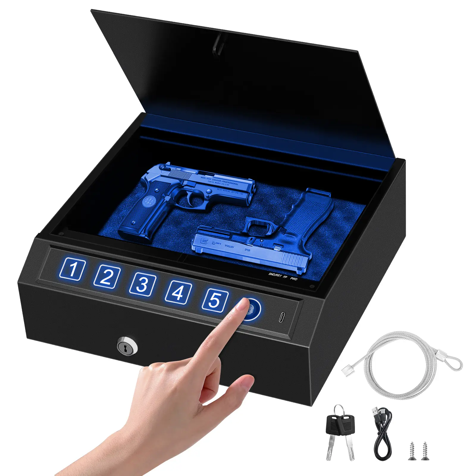Biometric Gun Safe | Fingerprint, Keypad & Key for Nightstand, Car & Bedside - Portable Pistol Safe with Emergency Power Supply - Insta-Access Vault for Anti-Theft (GS-PC)