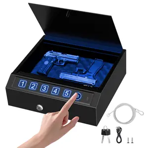 Biometric Gun Safe | Fingerprint, Keypad & Key for Nightstand, Car & Bedside - Portable Pistol Safe with Emergency Power Supply - Insta-Access Vault for Anti-Theft (GS-PC)