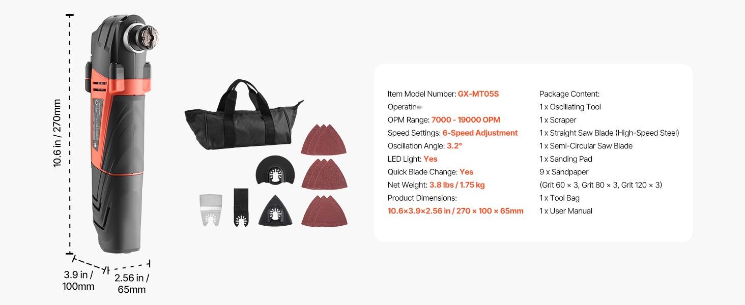 Multitool Oscillating Tool for Precision Cutting and Sanding, 4 Amp Corded Power, Variable Speed Control with 6 Settings, Quick Change Accessory System, Ergonomic Handle, Durable Construction for DIY Projects and Professional Use