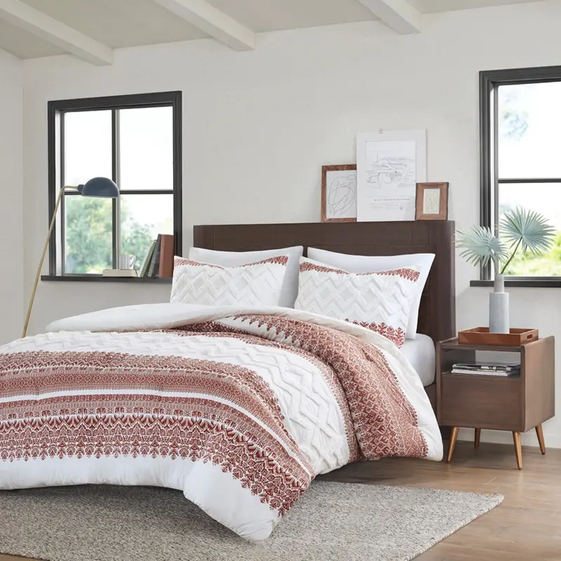 Botanic Print Cotton Comforter Set with Chenille Tufting