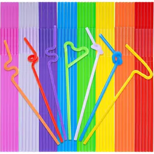 360 count Drinking Straws Flexible, Plastic Drinking Straws Disposable Colorful Bendable Straws Extra Long for Birthday Party