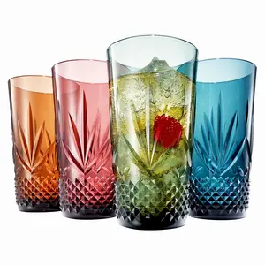 Khen Plastic Tumblers Highball Drinking Glasses Shatterproof & Reusable Pastel Acrylic | 4 Set | Crystal Glass Lookalike Tritan Drinkware, Dishwasher Safe, Unbreakable BPA-free, Outdoor & Indoor 12OZ