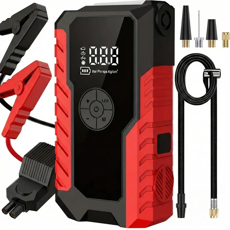 Portable Emergency Car Jump Starter With Built in Air Compressor