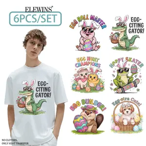 6 Easter-themed Funny Animal Quotes Gold Foil Transfers, DTF Foil Transfers. Perfect for T-shirts, Hoodies, Jeans, Backpacks, and Pillows  Washable Plastic Transfer Paper Suitable for Men and Women. Crafts, Handcraft